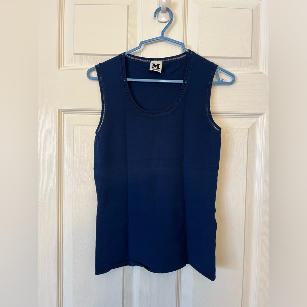 Missoni blue tank top with mesh trim